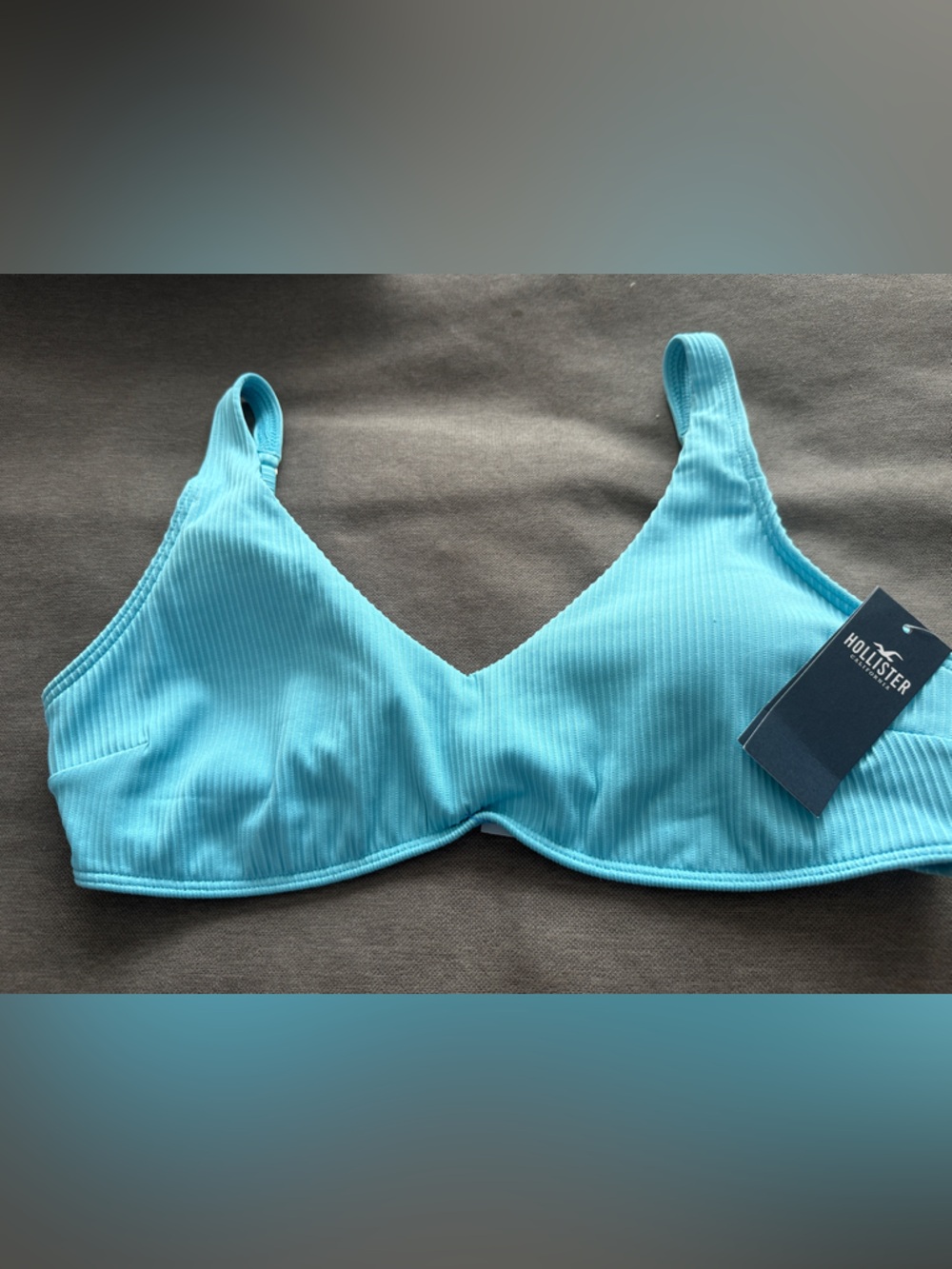 Hollister Ribbed Aqua Triangle Bikini Top